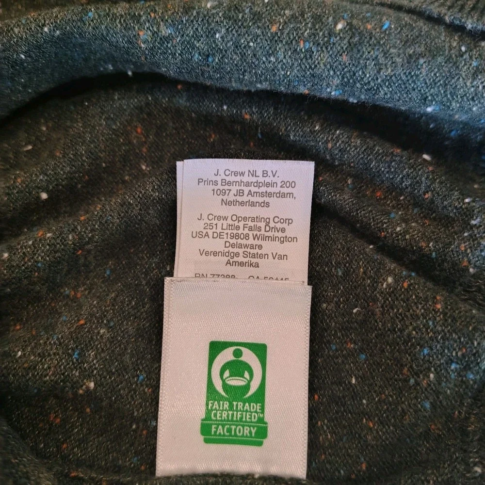 J. Crew Knit Dark Green Cotton Silk Donegal Henley Sweater Men's Size L ‎ A1